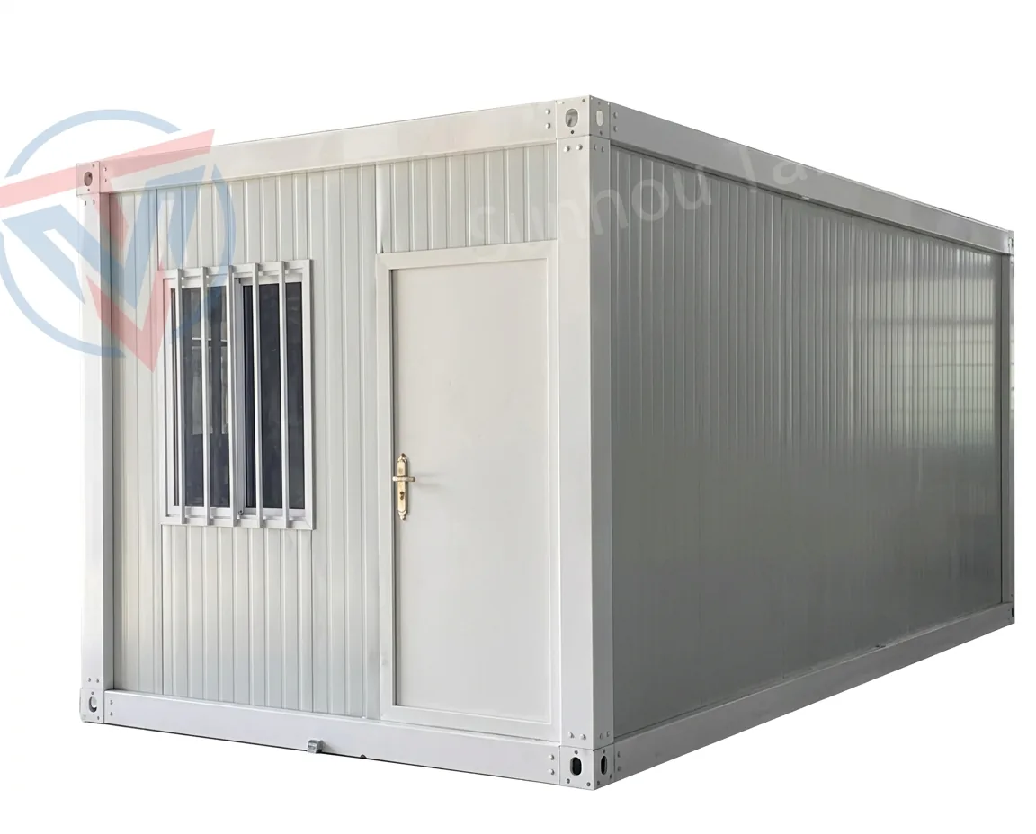 White detachable quick-assembly panel container house with a security door and barred window